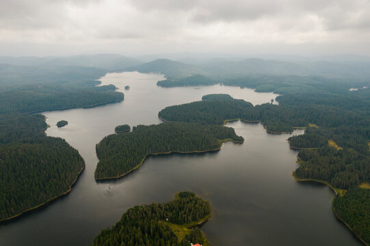 Aerial View of Shiroka Polyana Dam, Batak, Pazardzhik, Bulgaria.