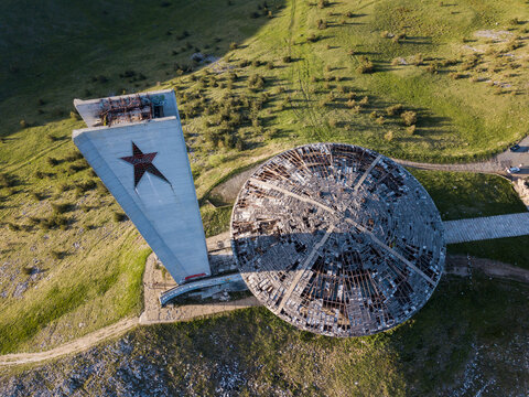 Aerial View of Communist Buzludzha Monument in the Balkan Mountains, Bulgaria.