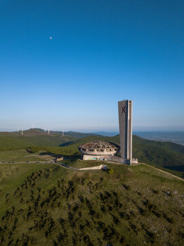 Aerial View of Communist Buzludzha Monument in the Mountain, Bulgaria.