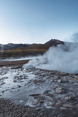 geysers del tatio in the Atacama desert in Chile at sunrise