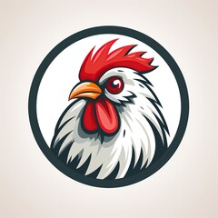 round minimalistic logo emblem with rooster head on white isolated background