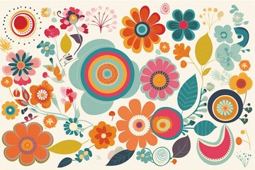 colorful retro floral decal. Generative AI
