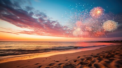 Colorful fireworks on the beach