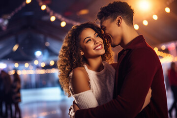 couple kissing in the ice rink