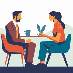 2d Flat raster illustration, session with a psychologist, the client expresses his feelings to the psychologist, digital painting. Generative AI.