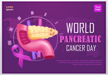 World Pancreatic Cancer Day, Pancreatic cancer and ribbon element. 3d vector, suitable for education, health and campaigns