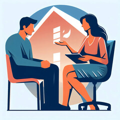 2d Flat raster illustration, session with a psychologist, the client expresses his feelings to the psychologist, digital painting. Generative AI.