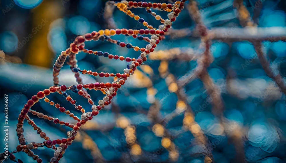 Poster three-dimensional render of dna evolution in scientific research. exploring the microscopic molecula