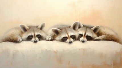 Fototapeta premium A painting of three raccoons resting on a couch