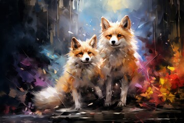 Obraz premium Curious spirit foxes, able to traverse between the spirit and physical realms - Generative AI