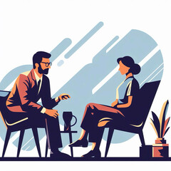 2d Flat raster illustration, session with a psychologist, the client expresses his feelings to the psychologist, digital painting. Generative AI.
