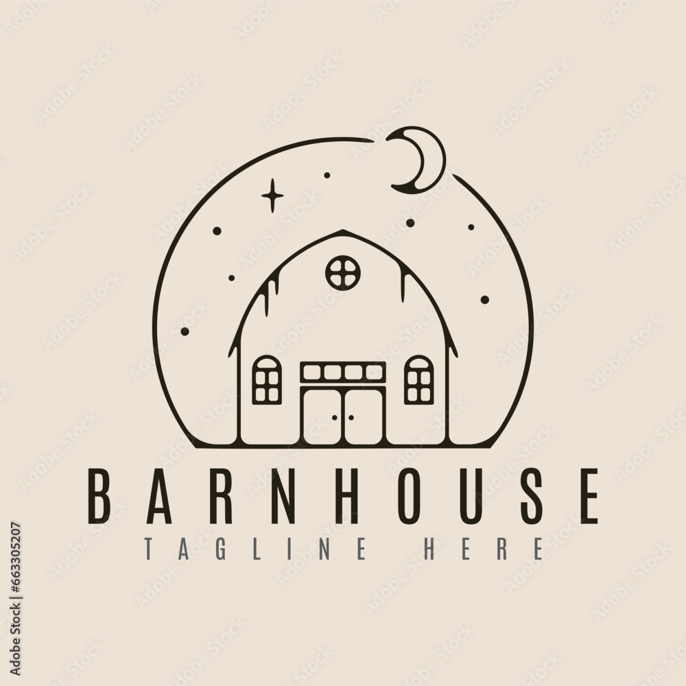 Wall mural barn house line art logo vector with emblem illustration template design.