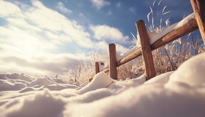 fence in the snow - obrazy, fototapety, plakaty
