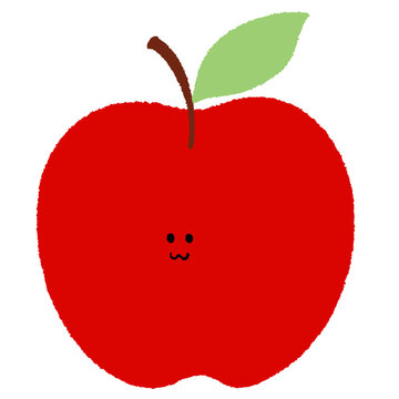A happy apple drawing in crayon for brand logo, summer fruit icon, cartoon character, comic, mascot, cute sticker, dessert, cafe, menu, recipe, ingredients, fabric print, vegan, organic, diet