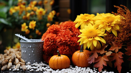 Flowers in pots in autumn