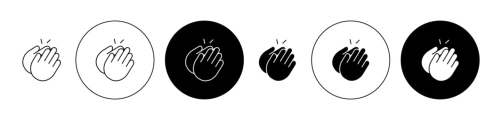 Clapping hands icon set in black filled and outlined style. Congratulation clap vector symbol. Applause handclap emoji vector sign. Appreciate vector sign for ui designs.