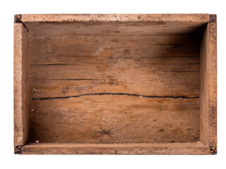 empty vintage wooden box on a white background