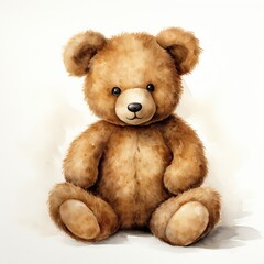 Fototapeta premium Watercolor funny playful teddy bear on white background.