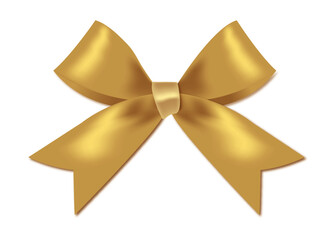 Golden bow isolated on transparent background.