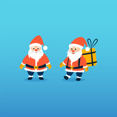 Cute simple Santa Claus vector cartoon icon illustration. Happy smiling Santa standing . Santa walking with gifts box. Christmas winter holiday design element for greeting cards