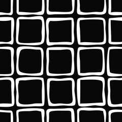 Seamless plaid pattern, hand-drawn, abstract geometric background, black and white, vector design	