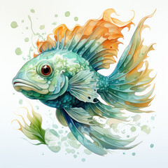 Obraz premium watercolor Tilapia dragon Teaclipart, Generative Ai