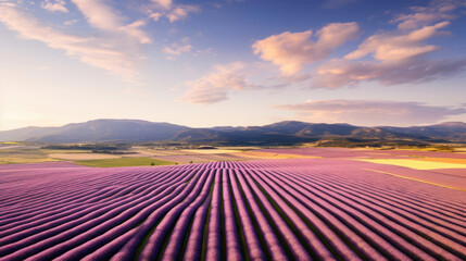 Majestic Lavender Fields Aerial View
