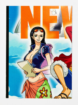 Hamburg, Germany - 02052023: photo of the English one piece panini trading paper card New World 139 with Nico Robin from the epic journey set.	