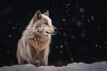 Portrait of a arctic grey wolf under the snow (canis lupus arctos). 
