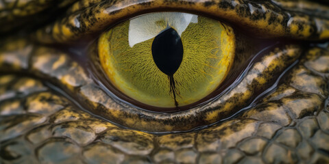 Alligator eye. Extreme closeup view. Wildlife photography 