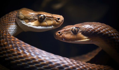 Obraz premium Two snakes facing each others. Closeup wildlife photography