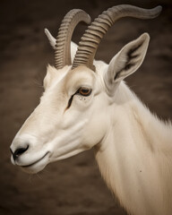 Obraz premium White antilope (addax or screwhorn antilope) portrait in the savana. African wildlife macro photography 