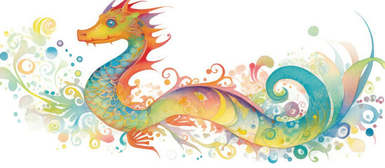 Obraz premium Whimsical and colorful dragon illustration. 