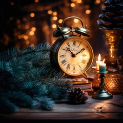 This evocative Christmas still life captures the essence of time ticking away on an antique clock