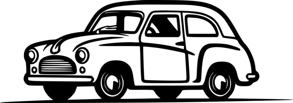 Car - Black and White Isolated Icon - Vector illustration