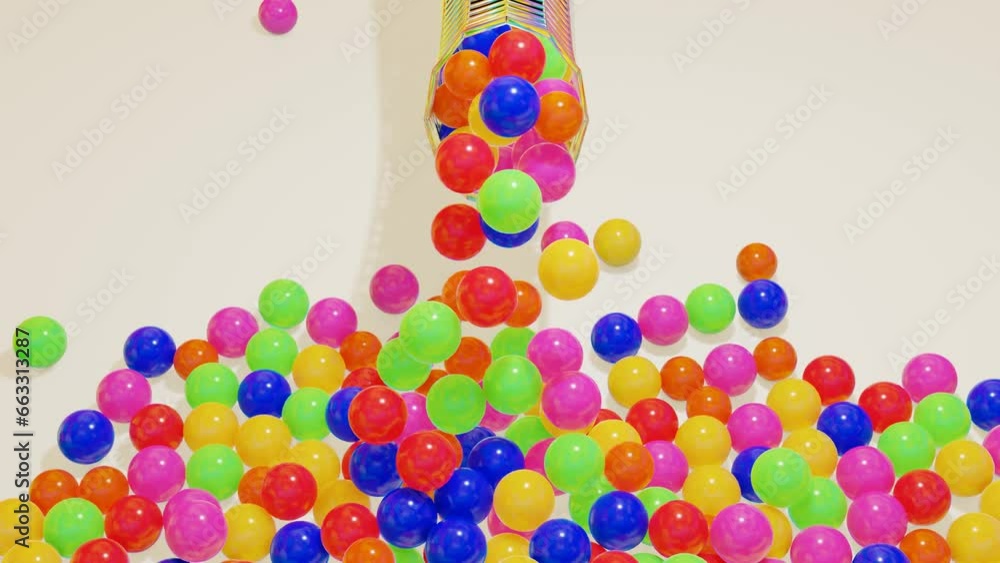 Poster multi-colored spheres fly out from below and fill the screen. 3d render