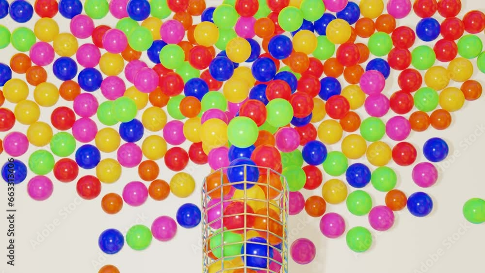 Poster multi-colored spheres fly out from below and fill the screen. 3d render