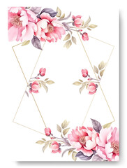 Soft pink peony's collection. Watercolor flower and floral geometric frame