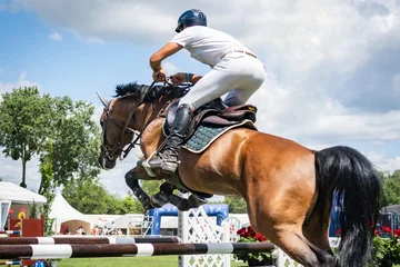 Foto op Canvas Equestrian Sports photo-themed: Horse jumping, Show Jumping, Horse riding. © Pratiwi