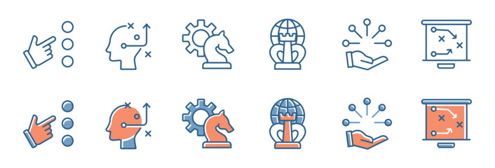 teamwork leadership decision for mission action plan icon set objective target strategy implementation option vector illustration outline for web and app - obrazy, fototapety, plakaty