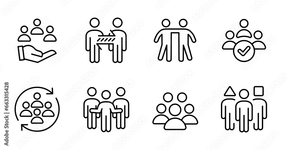 Aufkleber teamwork human resource management outline icon set people social network business partnership vecto