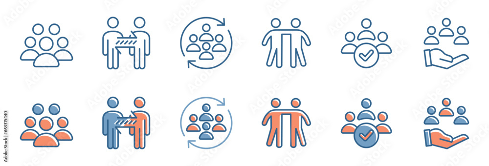 Poster collection of human resource teamwork partnership connection icon set business team leadership netwo