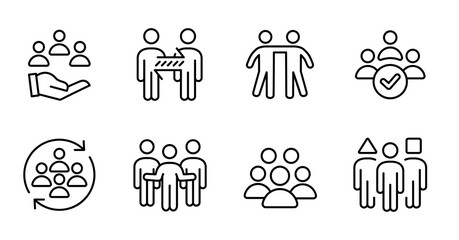 teamwork human resource management outline icon set people social network business partnership vector illustration for web and app - obrazy, fototapety, plakaty