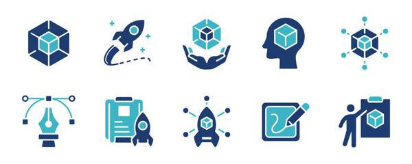 business build new startup project idea icon set create creative innovation digital asset scheme vector illustration concept design for web and app - obrazy, fototapety, plakaty