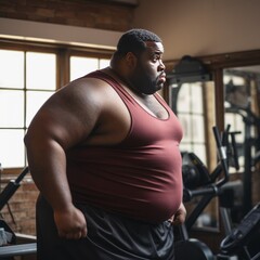 A black man with a higher body weight pursuing fitness at the gym