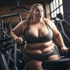 Fototapeta na wymiar A woman with excess weight working out at the gym