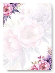 Elegant pink peony flower on wedding invitation card template
