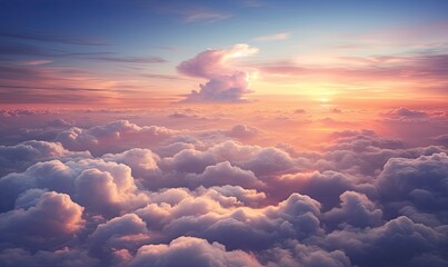 beautiful clouds with a lovely sunset, colorful and realistic aerial view. Generative AI
