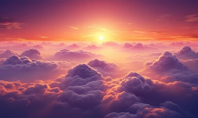 beautiful clouds with a lovely sunset, colorful and realistic aerial view. Generative AI