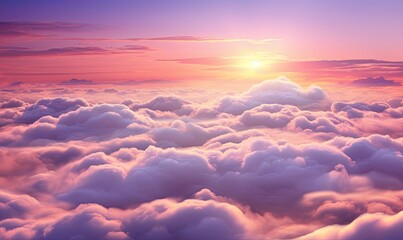 beautiful clouds with a lovely sunset, colorful and realistic aerial view. Generative AI